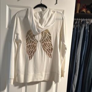White Hoodie with Gold Angel Wings